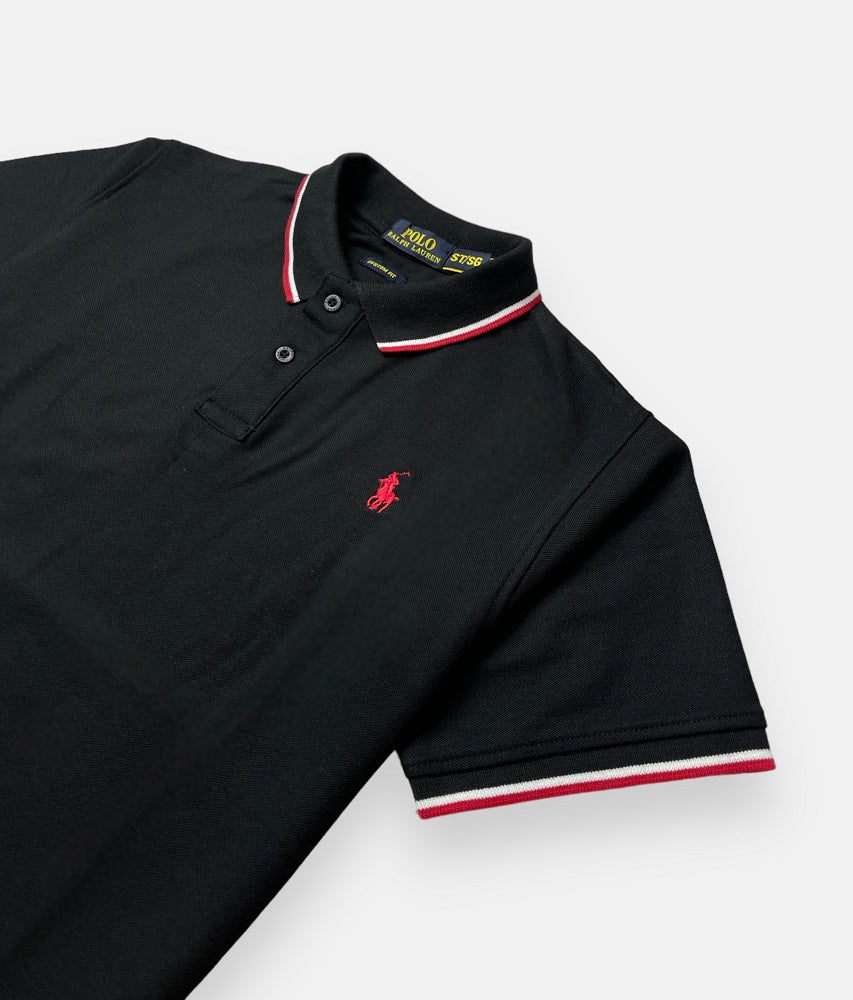 RL Small Pony Tipped Collar Polo Shirt (Black)