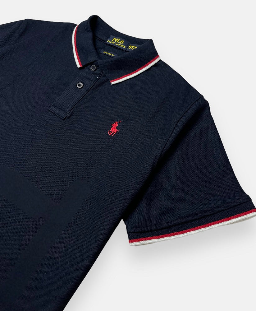 RL Small Pony Tipped Collar Polo Shirt (Navy Blue)