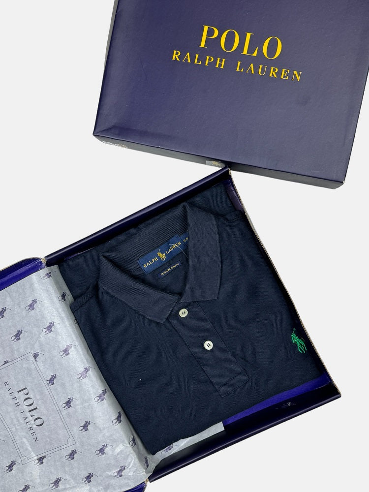 RL Premium Small Pony Pique Cotton Polo Shirt (Navy Blue)