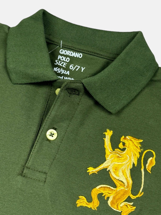 GRDNO Kid's Premium 3D Lion Polo Shirt (Olive Green)