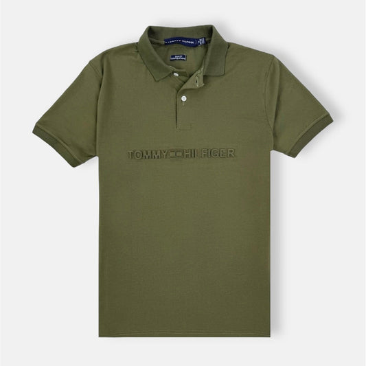 TH PREMIUM EMBOSSED LOGO POLO SHIRT (OLIVE GREEN)
