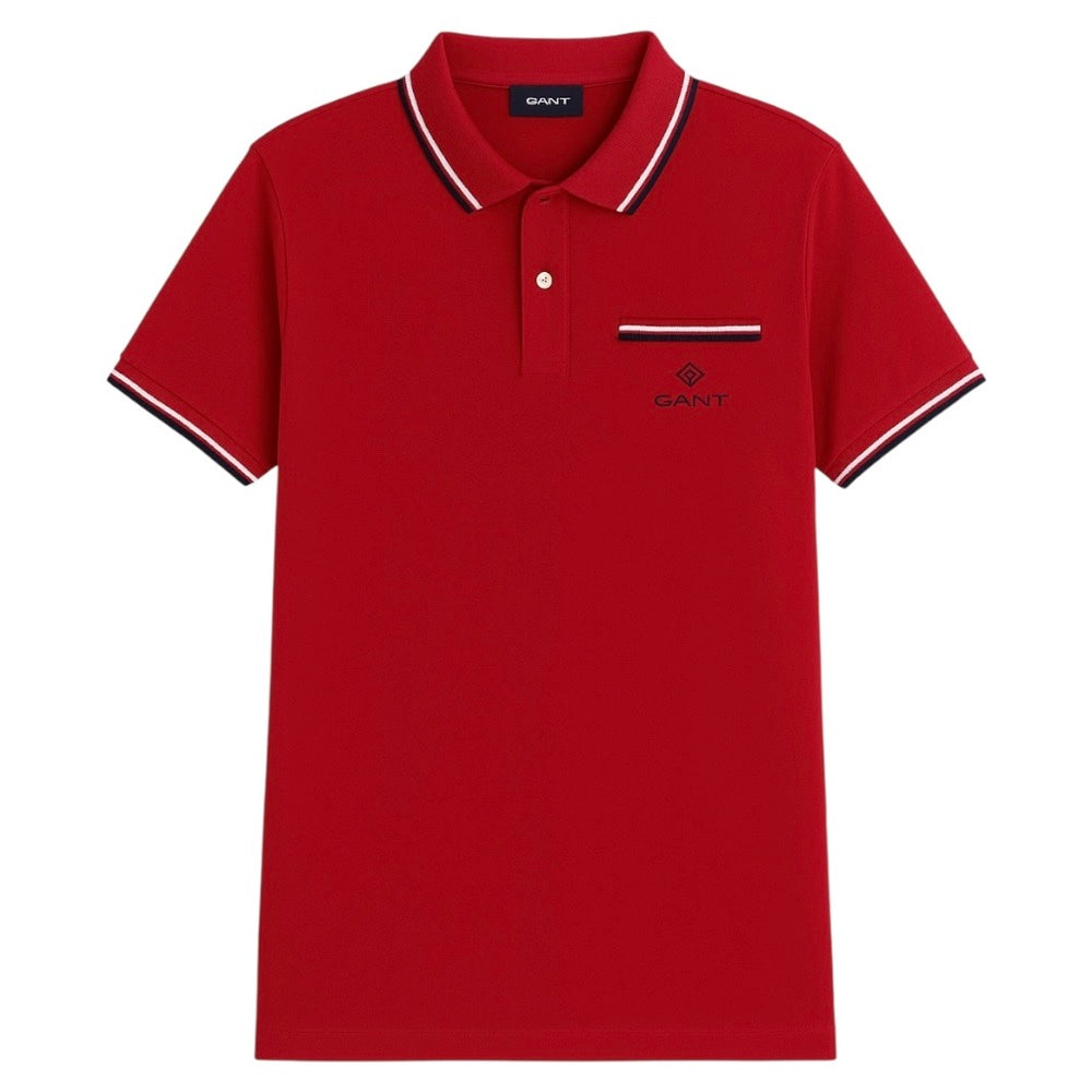 G.A.N.T Premium Pocket Stripe Polo Shirt (Red)
