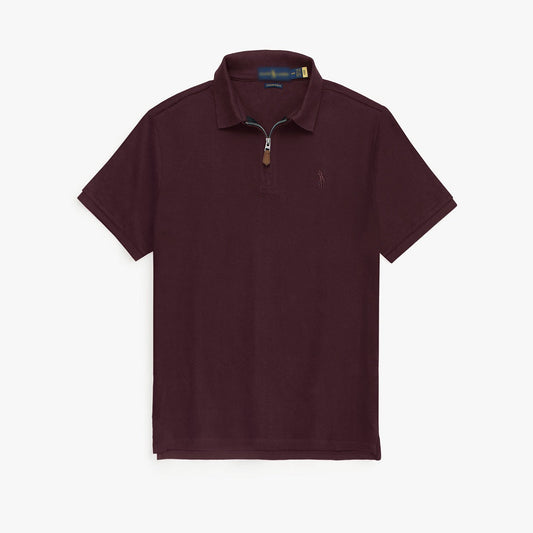 RL Premium Small Pony Zip Up Polo shirt (Maroon)