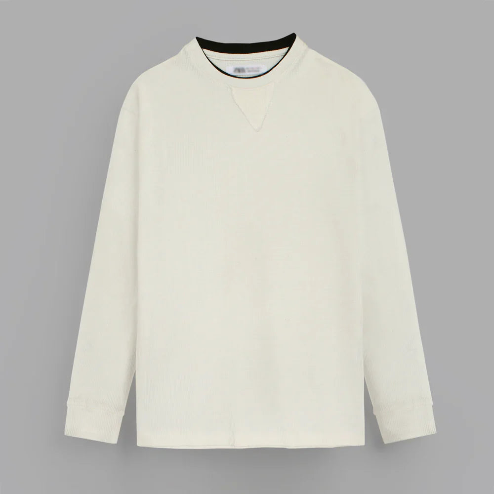 Z.A.R.A PREMIUM THERMAL COTTON CONTRAST TRIM SWEATSHIRT (OFF-WHITE)