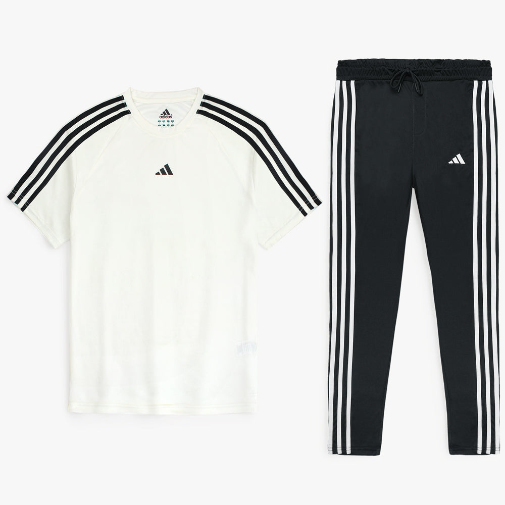 ADDAS Premium Lycra Dri-Fit Tracksuit (White&Black)