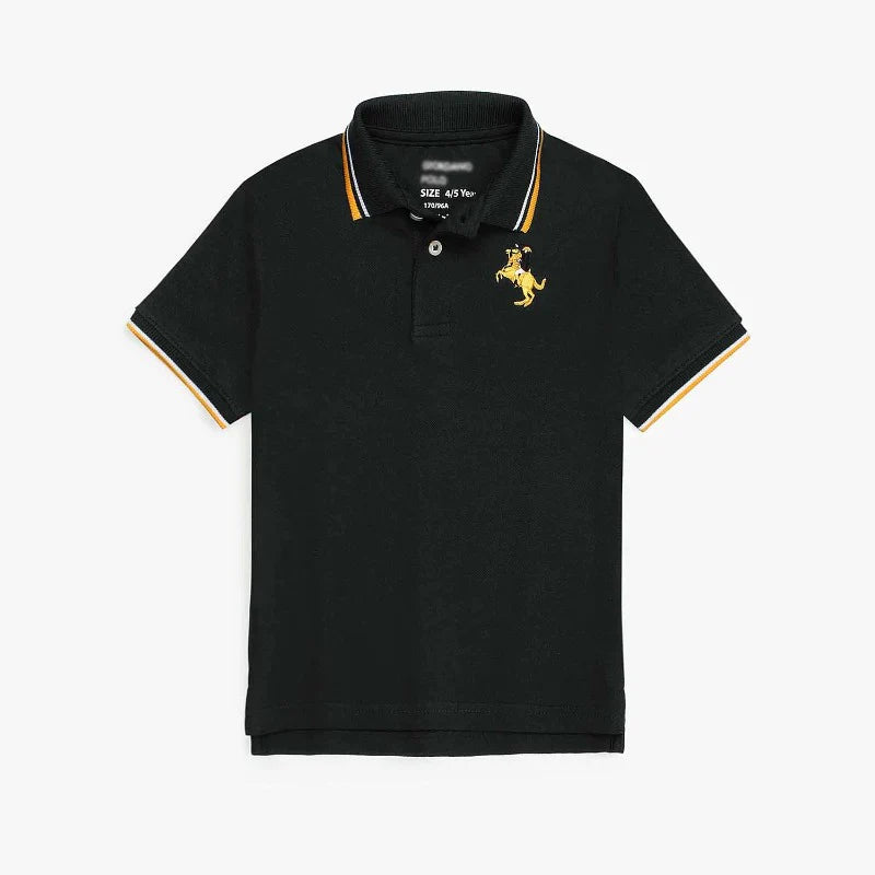 GRDNO Kids Premium Napoleon Tipped Collar Polo Shirt (Black)