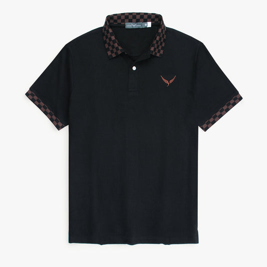 Cotton Eagle Premium Check Collar Polo Shirt (Black)