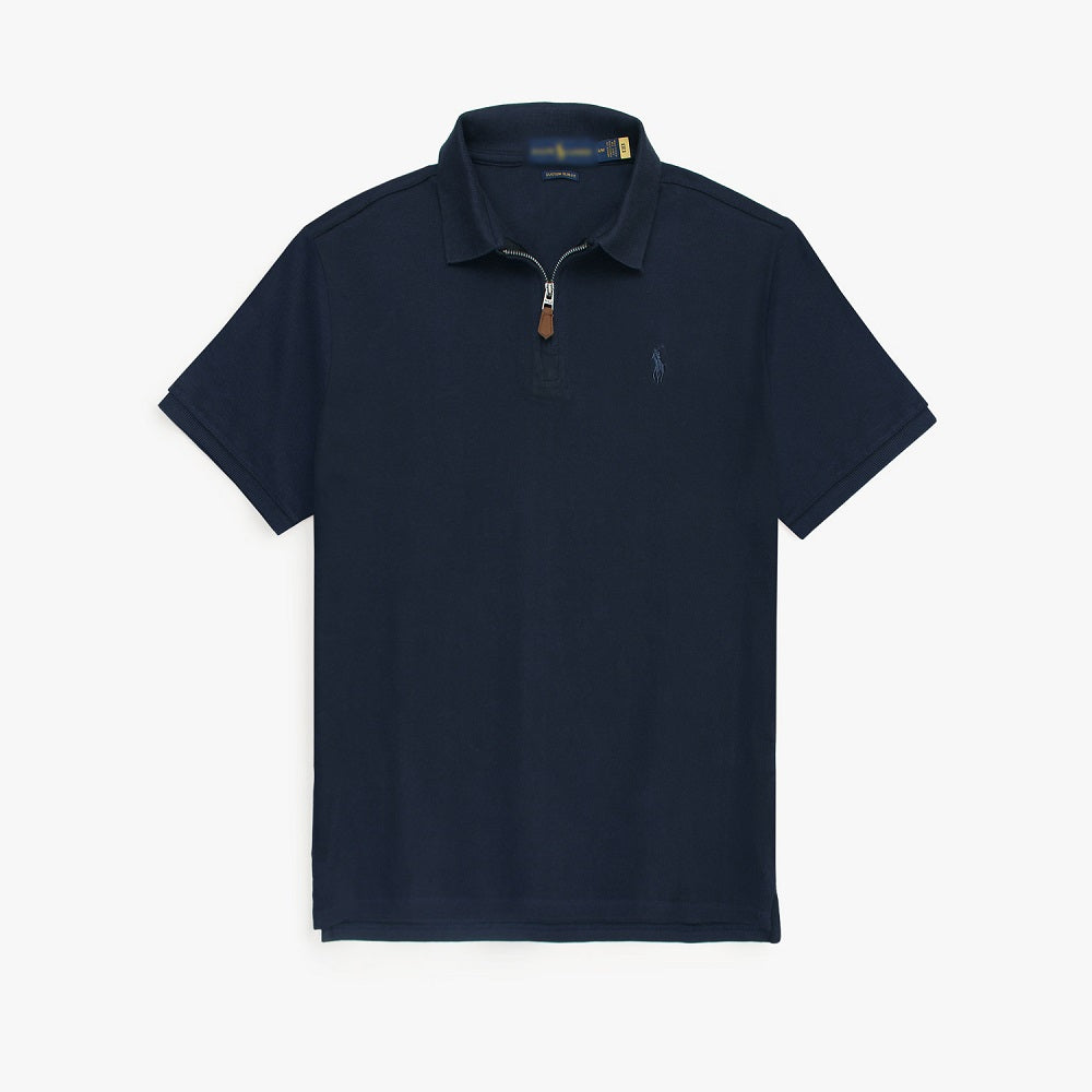 RL Premium Small Pony Zip Up Polo shirt (Navy Blue)