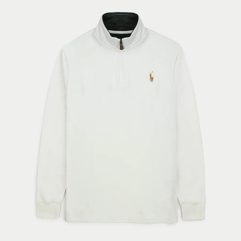 RL Imported Pique Cotton Fleece Zip-up Mockneck (White)