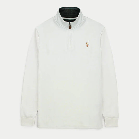 RL Imported Pique Cotton Fleece Zip-up Mockneck (White)