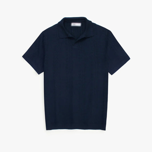 Z.A.R.A PREMIUM CABEL-KNIT V NECK POLO SHIRT (NAVY BLUE)