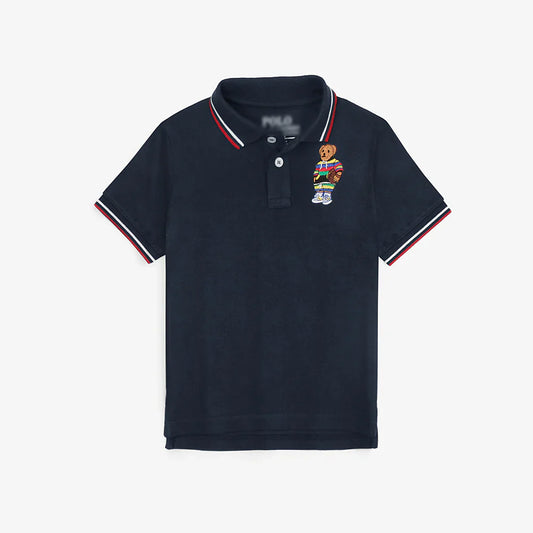 RL Kids Premium Tipping Collar Bear Polo Shirt (Navy Blue)