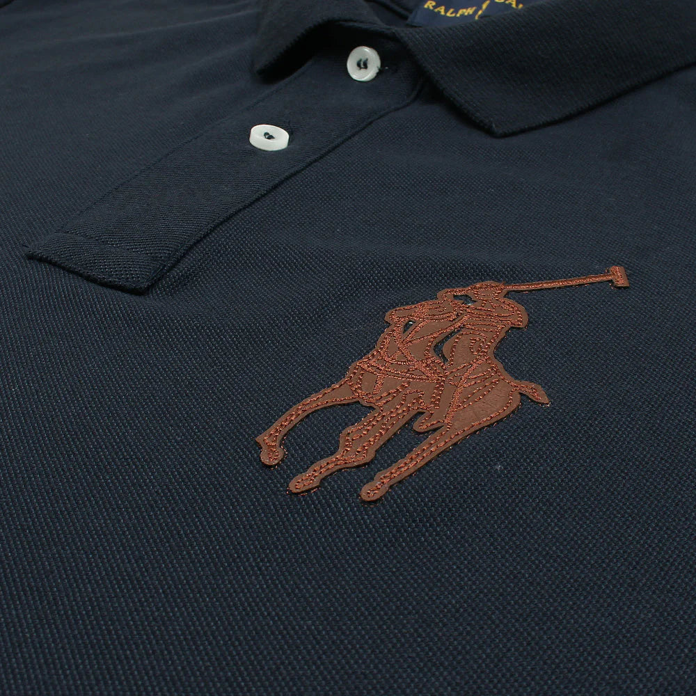 RL PREMIUM LEATHER BIG HORSE POLO SHIRT (NAVY BLUE)