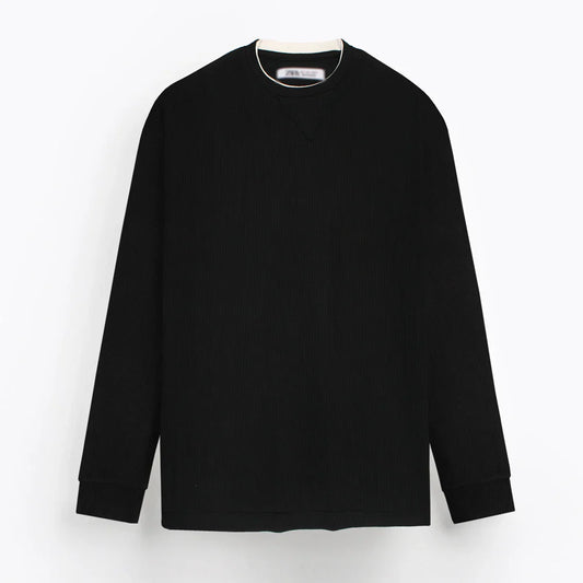 Z.A.R.A PREMIUM THERMAL COTTON CONTRAST TRIM SWEATSHIRT (BLACK)