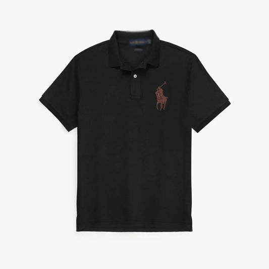 RL PREMIUM LEATHER BIG HORSE POLO SHIRT (BLACK)