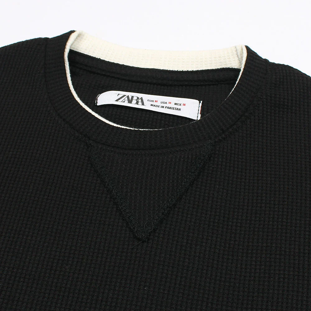 Z.A.R.A PREMIUM THERMAL COTTON CONTRAST TRIM SWEATSHIRT (BLACK)
