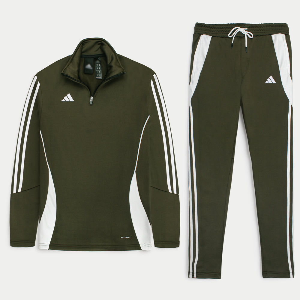 ADDAS Imported Tiro Piping Quarter Zip Tracksuit (Olive Green)