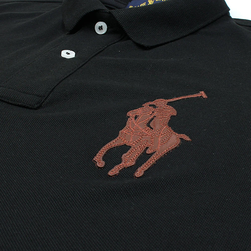 RL PREMIUM LEATHER BIG HORSE POLO SHIRT (BLACK)