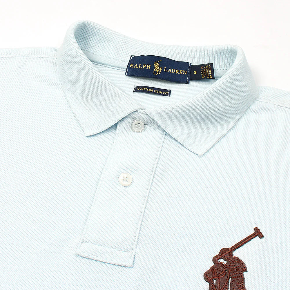 RL PREMIUM LEATHER BIG HORSE POLO SHIRT (SKY BLUE)