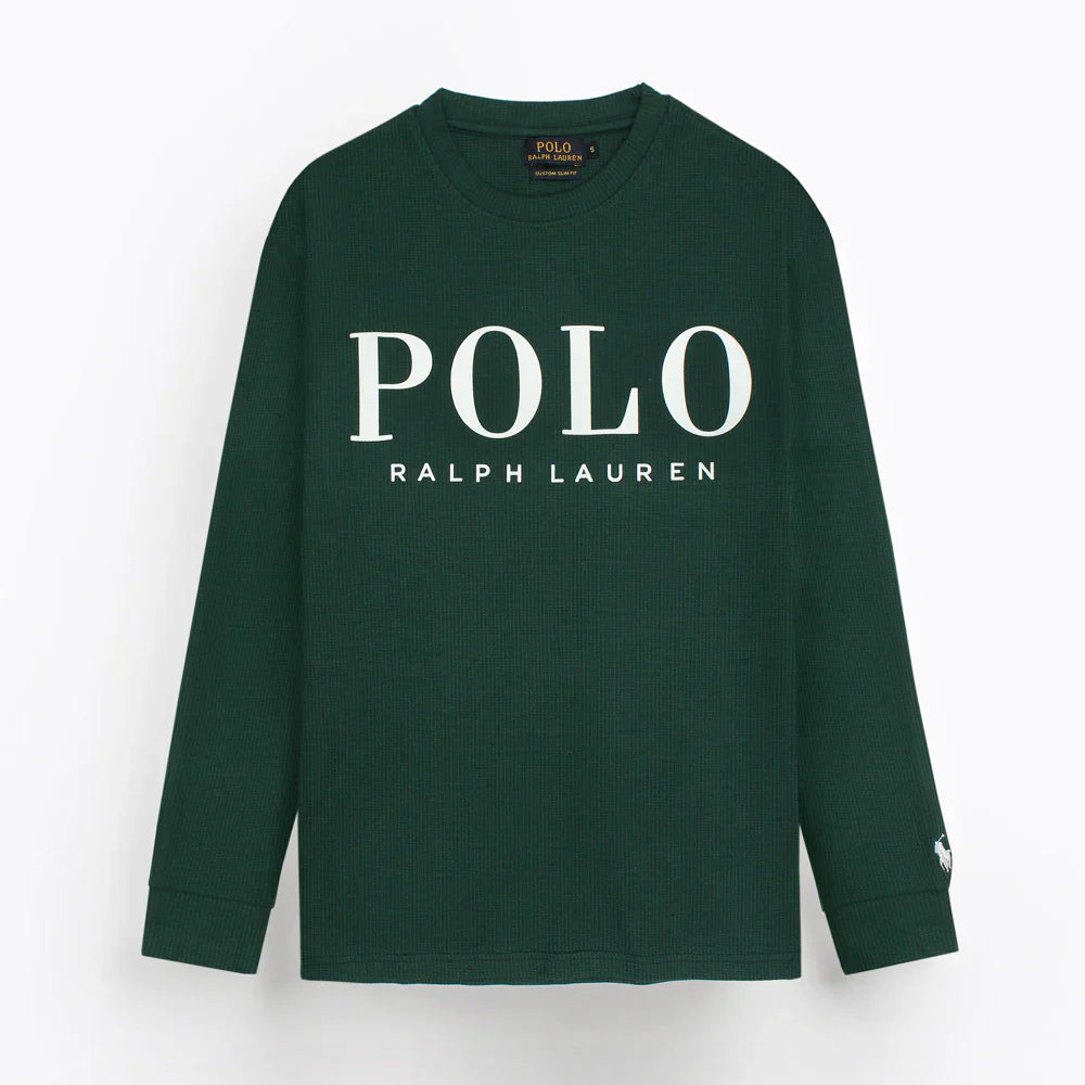 RL PREMIUM THERMAL COTTON IVORY LOGO SWEATSHIRT (DK GREEN)