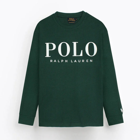 RL PREMIUM THERMAL COTTON IVORY LOGO SWEATSHIRT (DK GREEN)