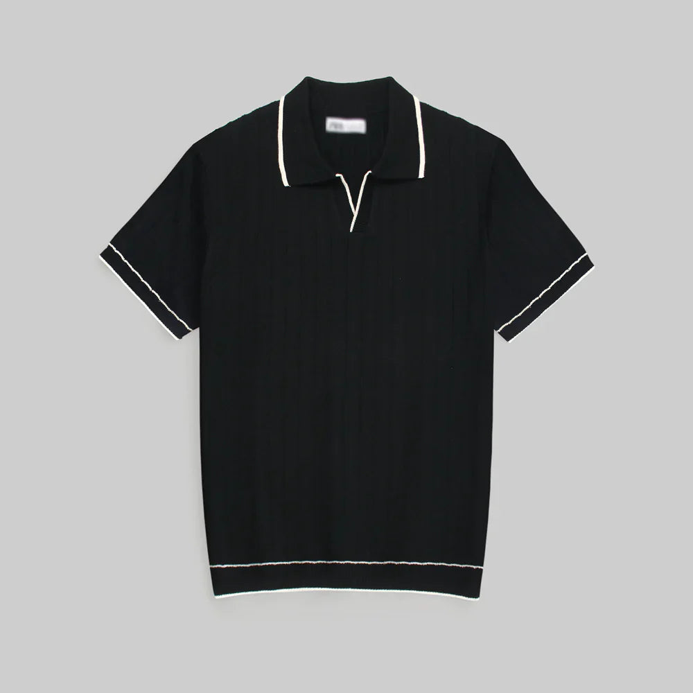 Z.A.R.A PREMIUM ESPRESSO CABEL-KNIT POLO SHIRT (BLACK)