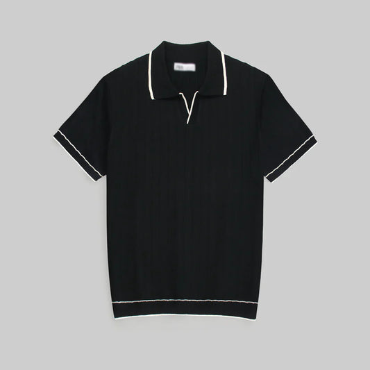Z.A.R.A PREMIUM ESPRESSO CABEL-KNIT POLO SHIRT (BLACK)