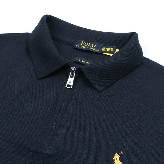 RL Premium Small Pony Zip Up Polo shirt (Navy Blue)