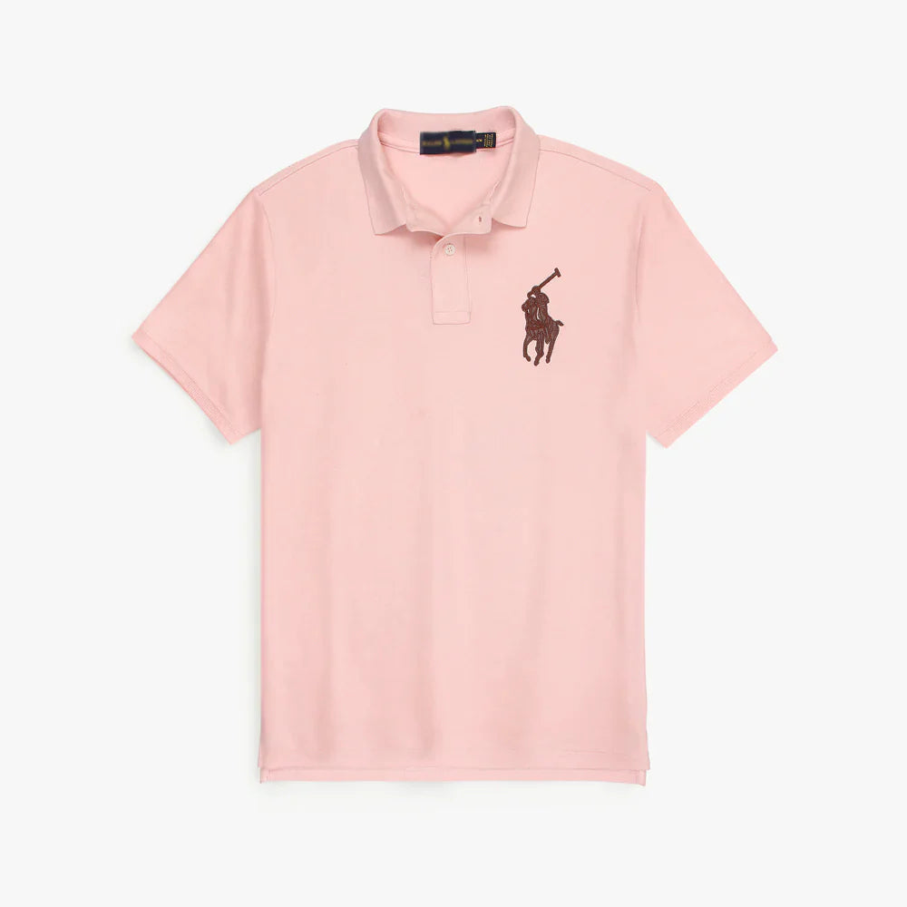 RL PREMIUM LEATHER BIG HORSE POLO SHIRT (POWDER PINK)