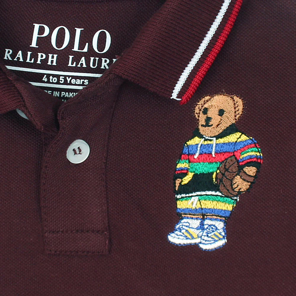 RL Kids Premium Tipping Collar Bear Polo Shirt (Maroon)