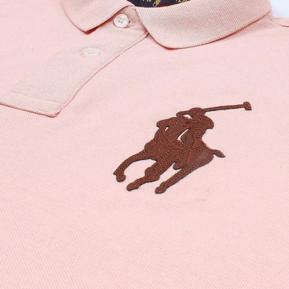 RL PREMIUM LEATHER BIG HORSE POLO SHIRT (POWDER PINK)
