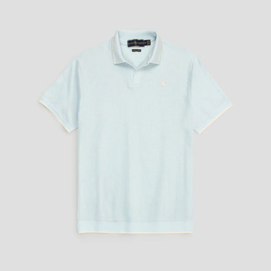 RL PREMIUM MEN'S V NECK BORDER POLO SHIRT (SKY BLUE)