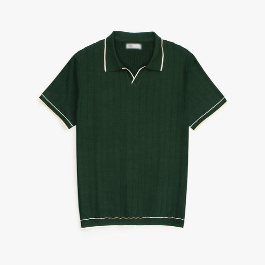 Z.A.R.A PREMIUM ESPRESSO CABEL-KNIT POLO SHIRT (GREEN)