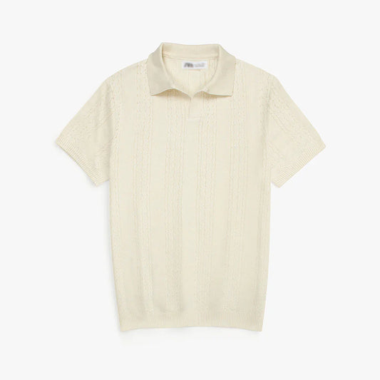 Z.A.R.A PREMIUM CABEL-KNIT V NECK POLO SHIRT (OFF-WHITE)