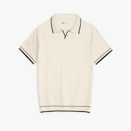 Z.A.R.A PREMIUM ESPRESSO CABEL-KNIT POLO SHIRT (OFF-WHITE)
