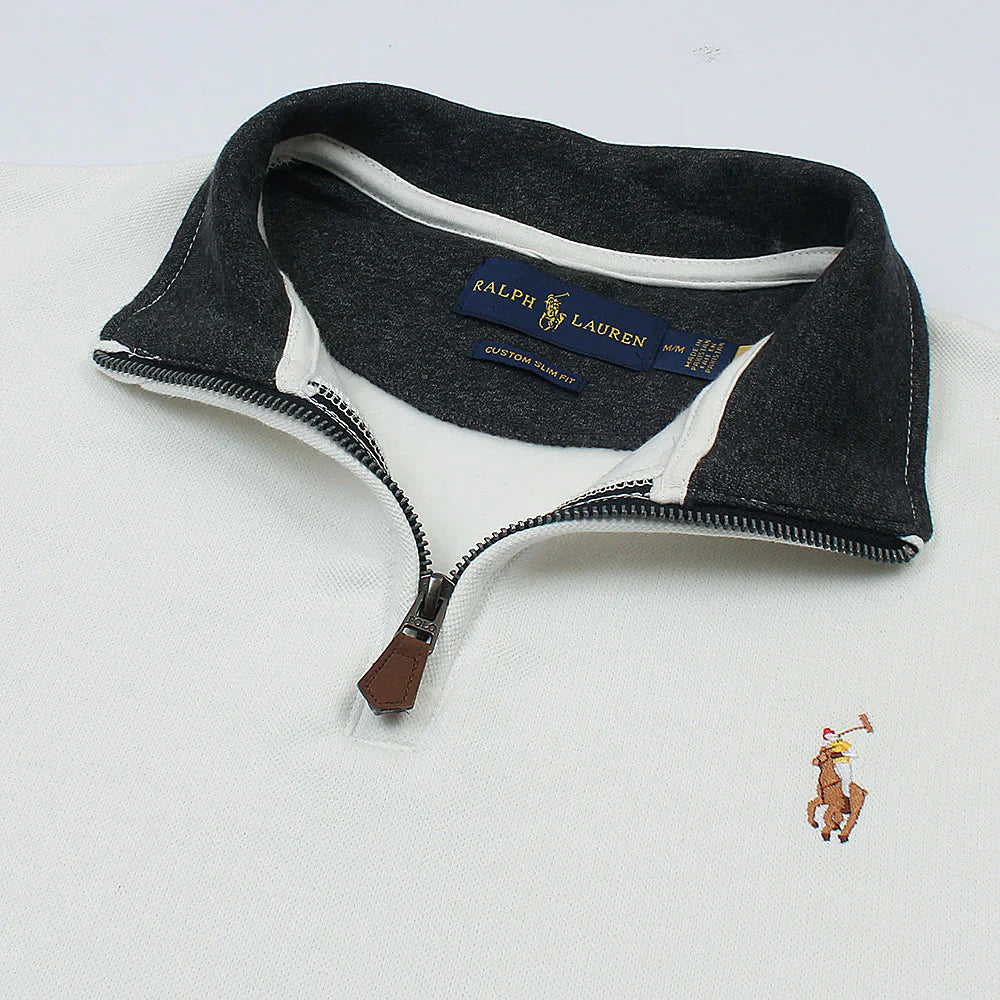 RL Imported Pique Cotton Fleece Zip-up Mockneck (White)