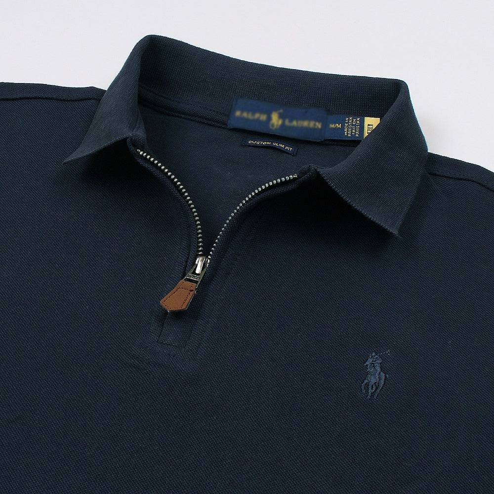 RL Premium Small Pony Zip Up Polo shirt (Navy Blue)