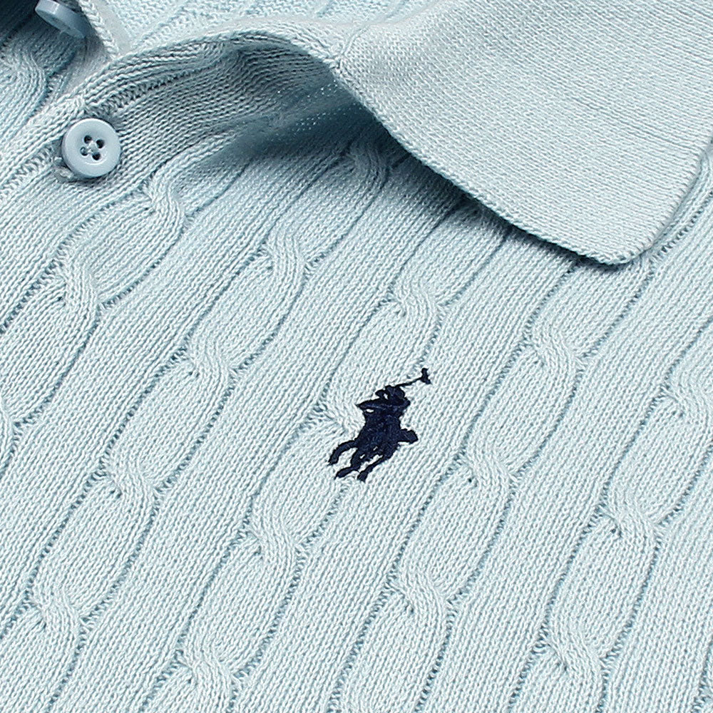 RL PREMIUM CABEL-KNIT BUTTON POLO SHIRT (SKY)