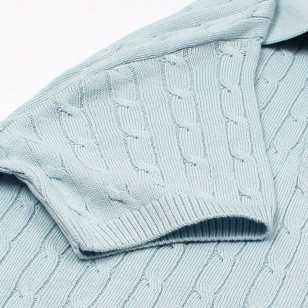 RL PREMIUM CABEL-KNIT BUTTON POLO SHIRT (SKY)