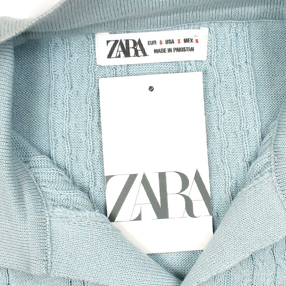 Z.A.R.A PREMIUM CABEL-KNIT V NECK POLO SHIRT (SKY BLUE)