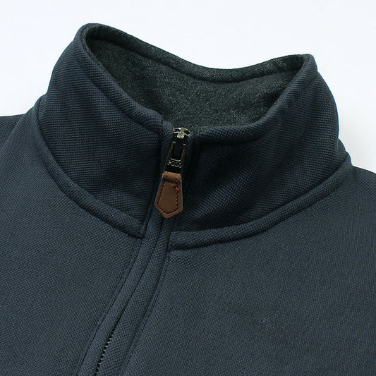 RL Imported Pique Cotton Fleece Zip-up Mockneck (Navy Blue)
