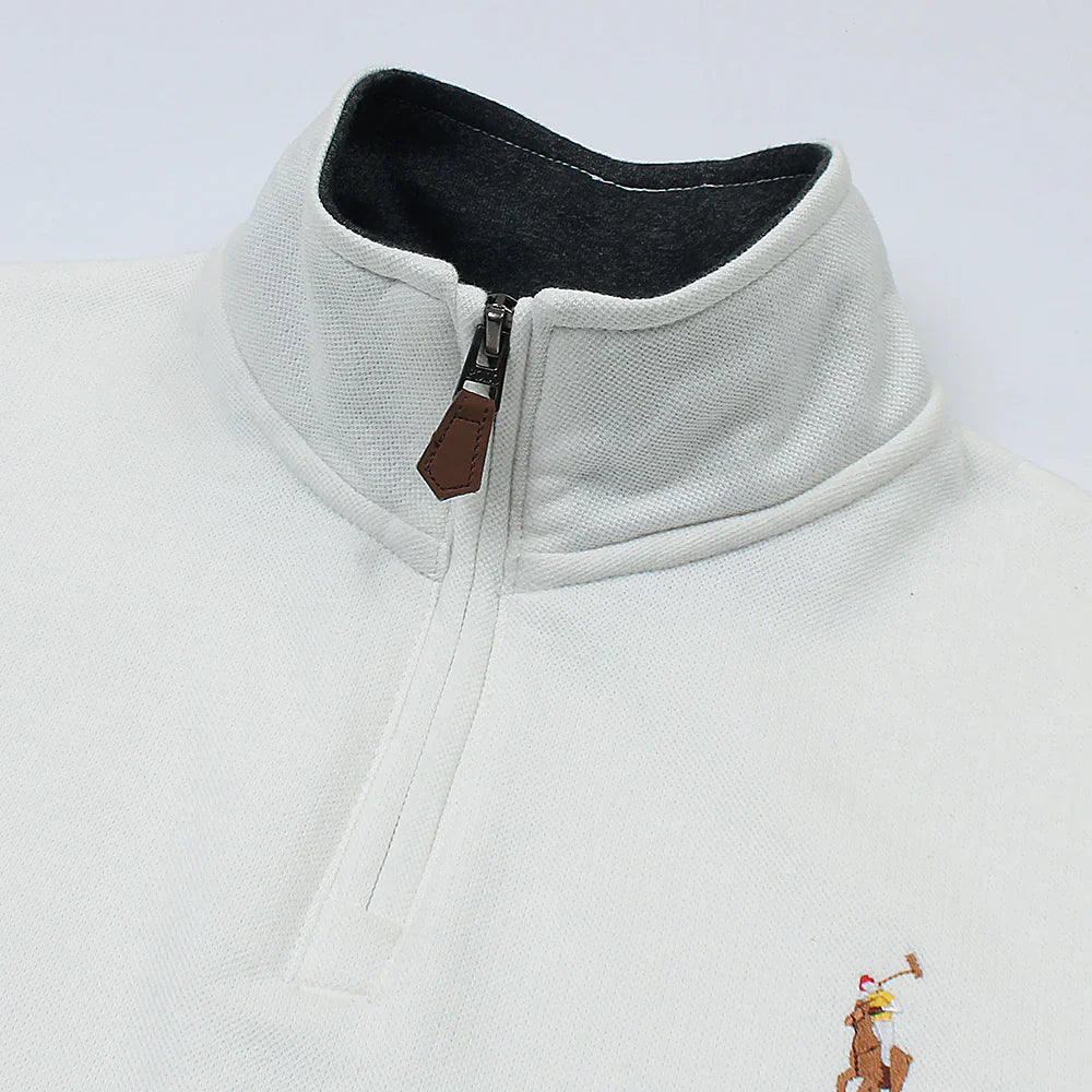 RL Imported Pique Cotton Fleece Zip-up Mockneck (White)