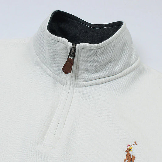 RL Imported Pique Cotton Fleece Zip-up Mockneck (White)