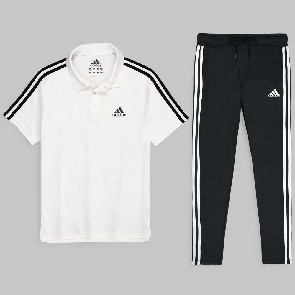 ADDAS PREMIUM MESH DRI-FIT 3 STRIPE TRACKSUIT (WHITE&BLACK)