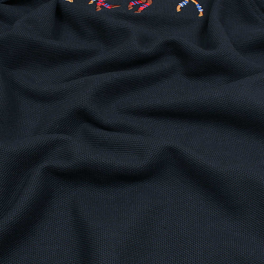 RL Premium 3 Horse Pique Cotton Polo Shirt (Navy)