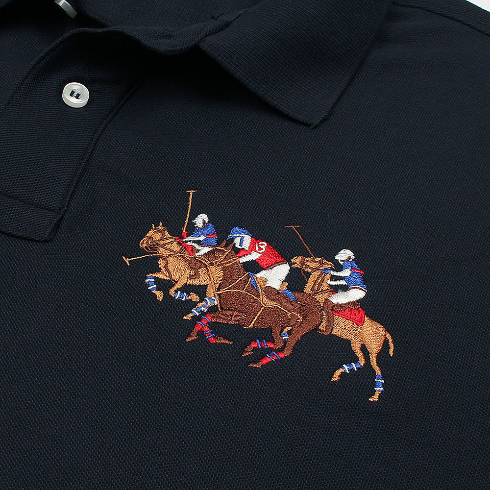RL Premium 3 Horse Pique Cotton Polo Shirt (Navy)