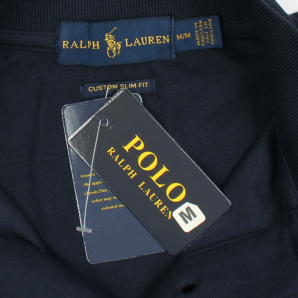 RL Premium 3 Horse Pique Cotton Polo Shirt (Navy)