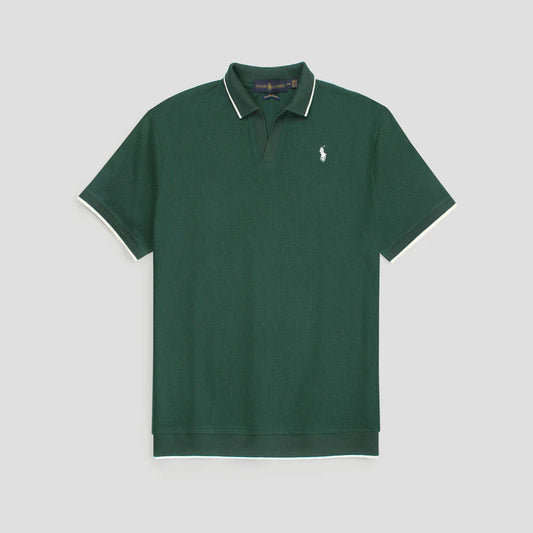 RL PREMIUM MEN'S V NECK BORDER POLO SHIRT (GREEN)