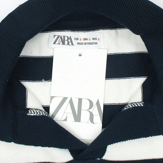 Z.A.R.A PREMIUM CABEL-KNIT STRIPPER POLO SHIRT (NAVY-WHITE)