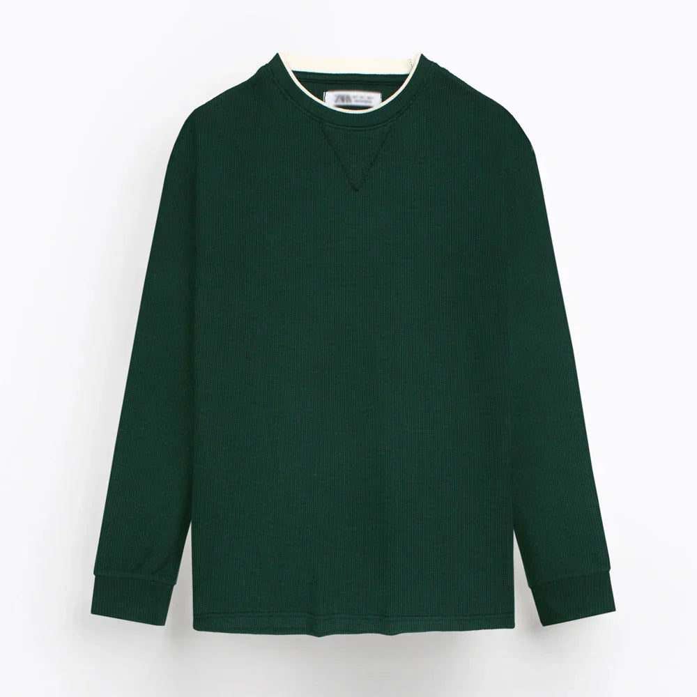 Z.A.R.A PREMIUM THERMAL COTTON CONTRAST TRIM SWEATSHIRT (DK GREEN)